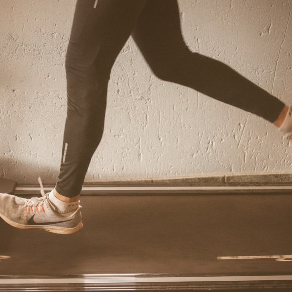 A person in dark running tights