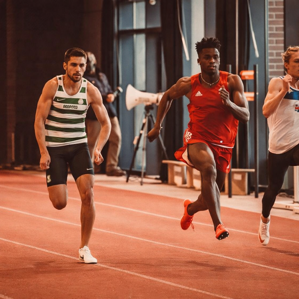 Track athletes in colorful activewear