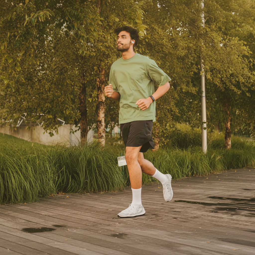 นักวิ่งหลากหลายรูปแบบกำลังวิ่งออกกำลังกายตอนเช้าในสวนสาธารณะ