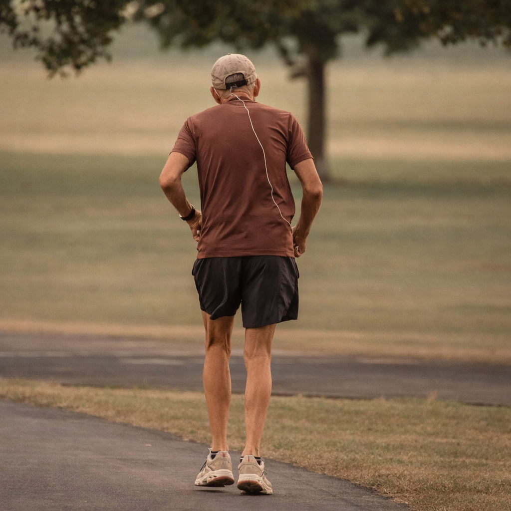 นักวิ่งเช็กอัตราการเต้นของหัวใจผ่านสมาร์ทวอทช์ก่อนเริ่มวิ่งฟื้นฟู
