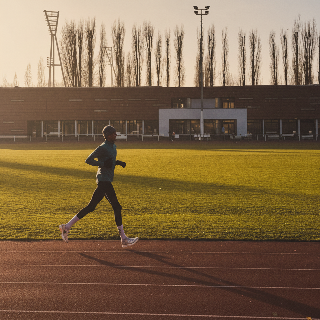 A runner in dark athletic wear
