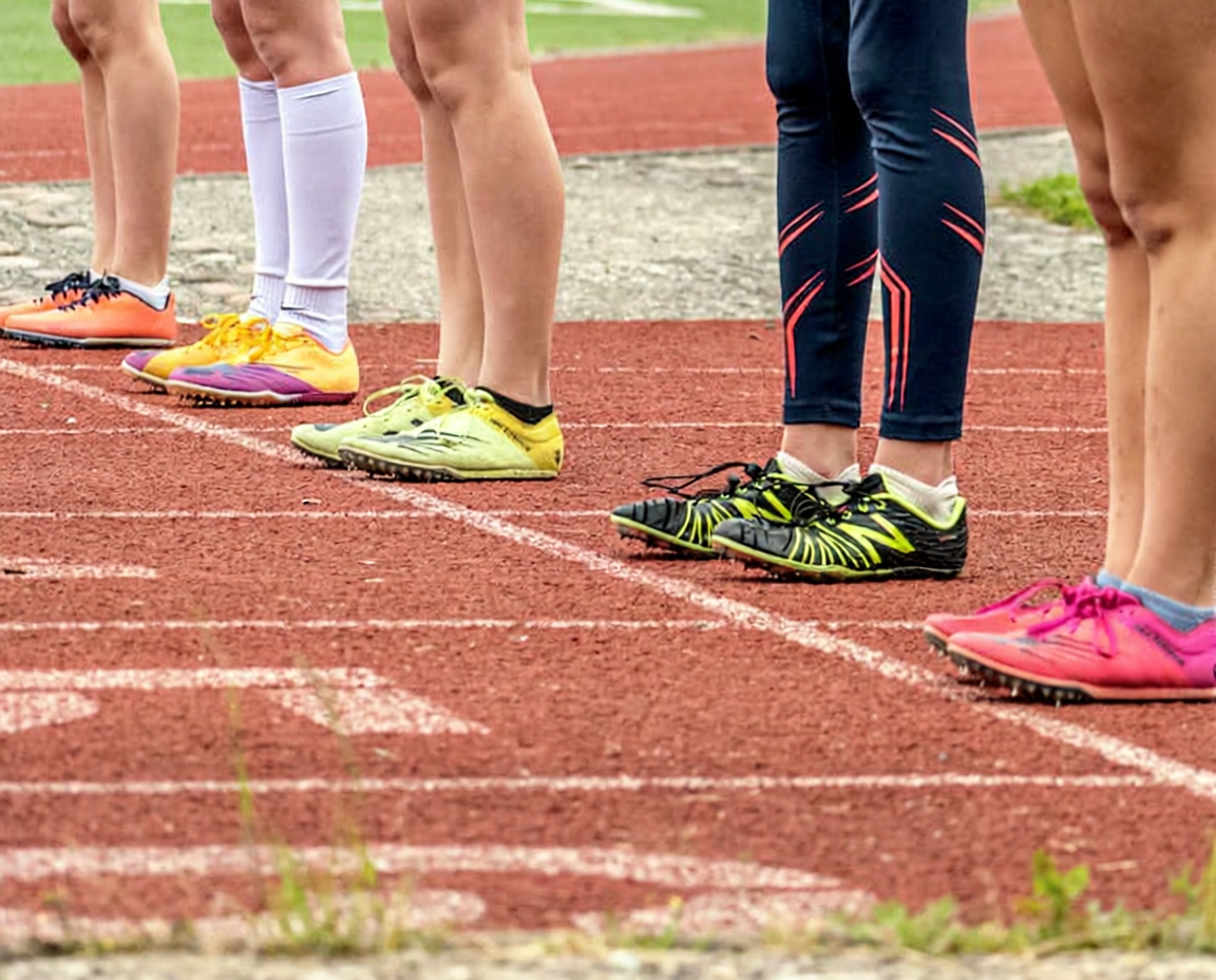 Runners in vibrant track spikes