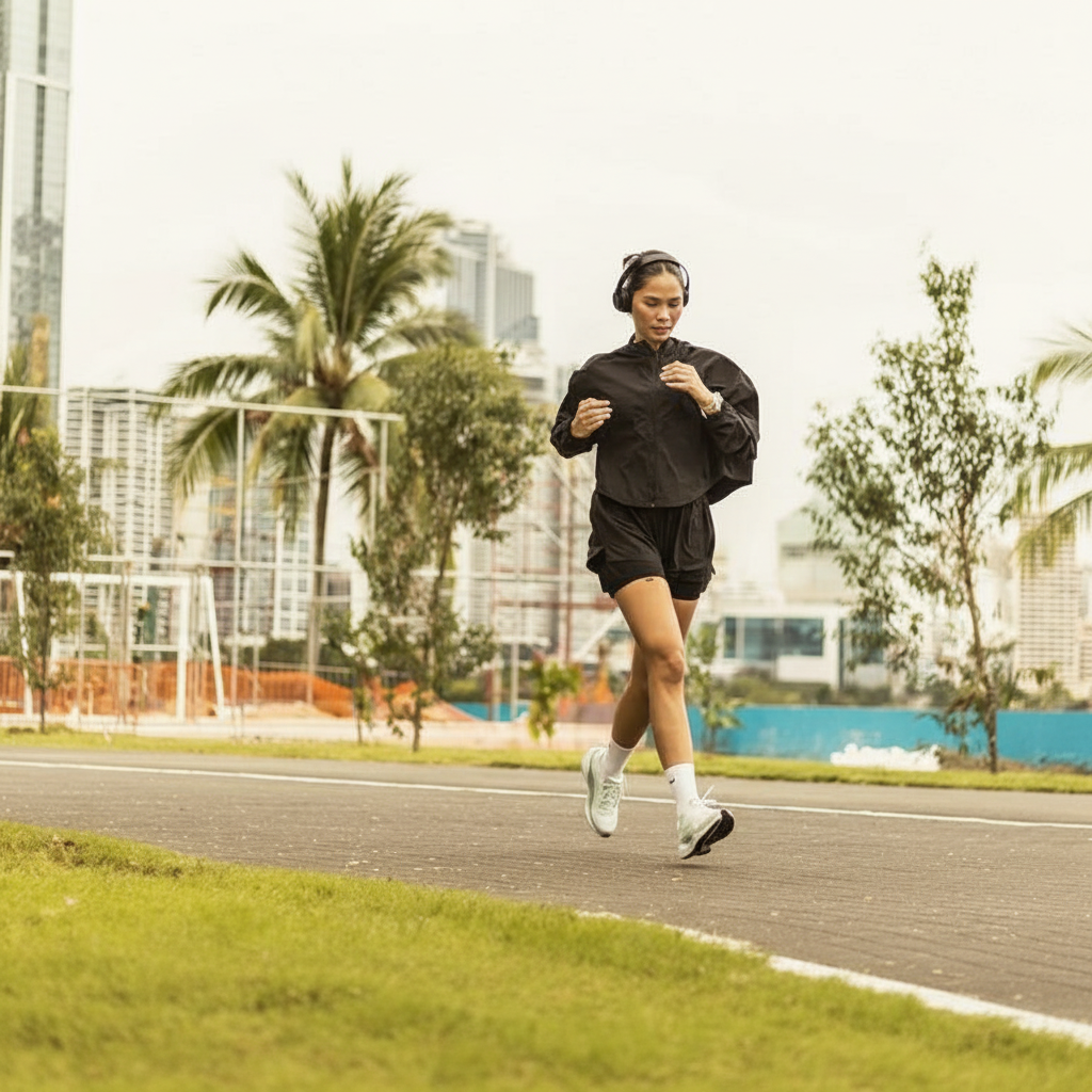 A woman in black athletic wear