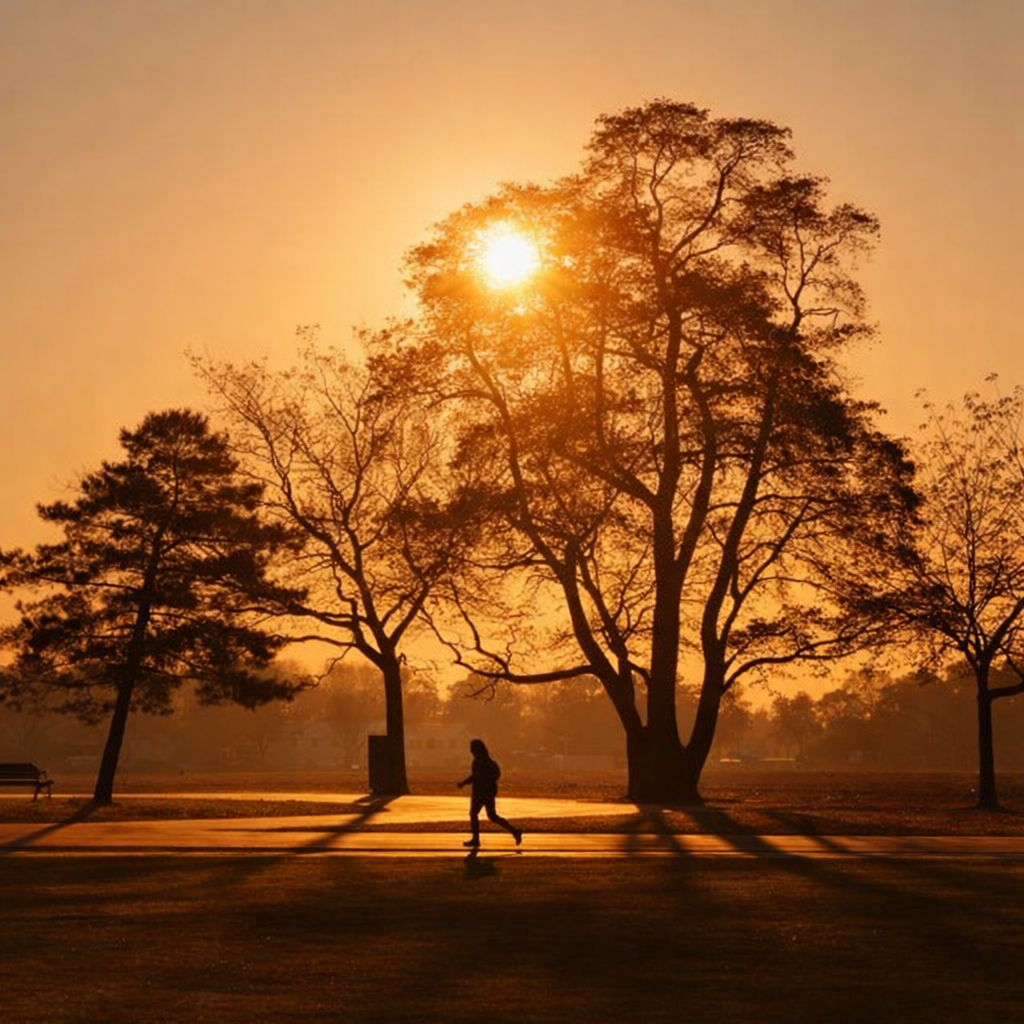 นักวิ่งในสวนสาธารณะตอนเช้า